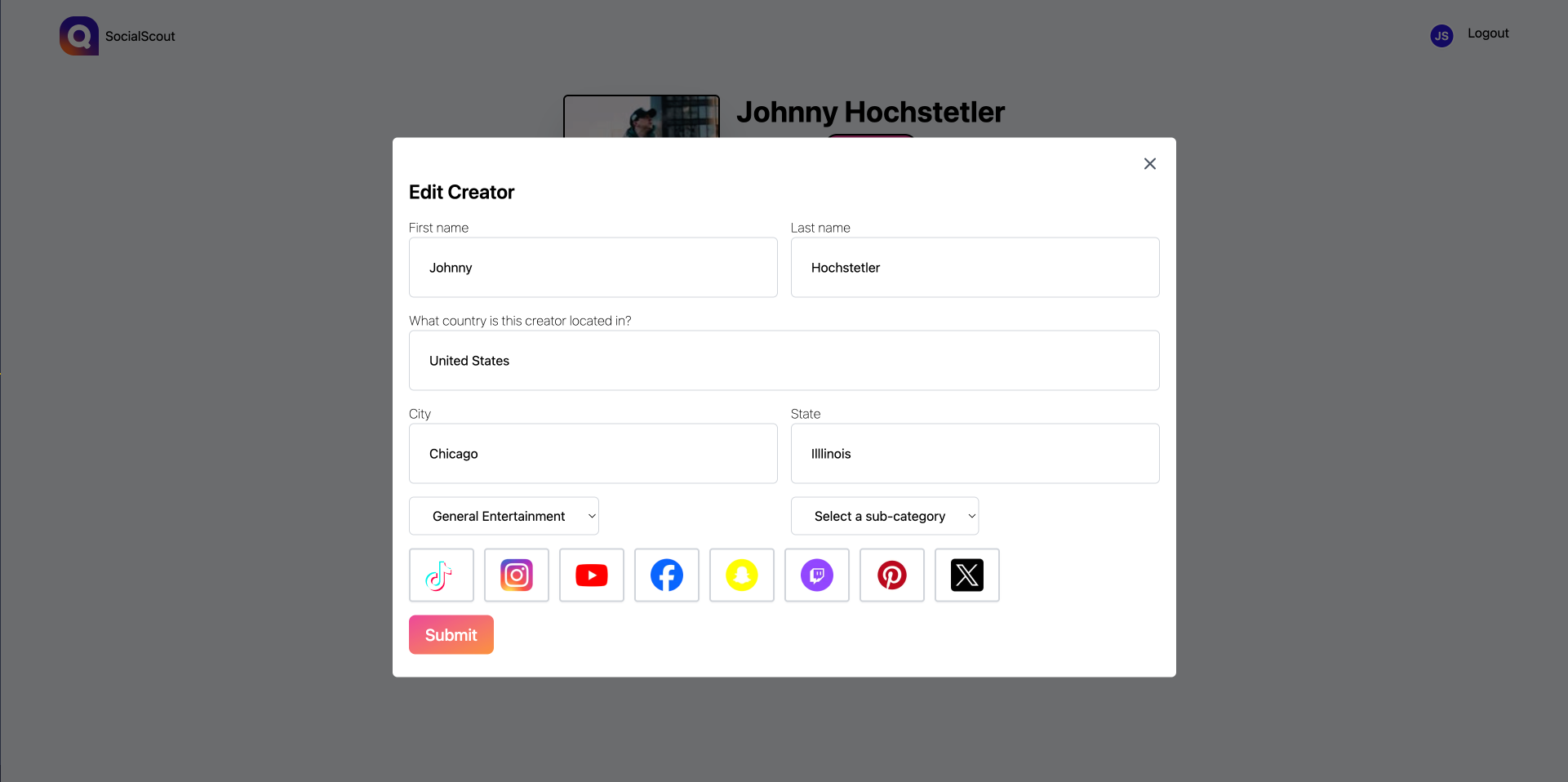 Social Scout UI